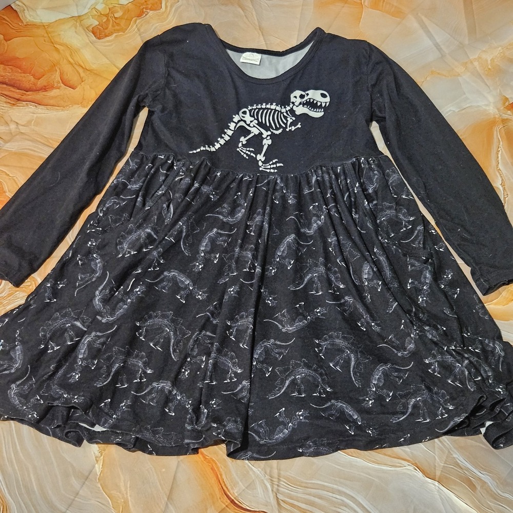 Milksilk Long Sleeve Dinosaur Bones Twirl Dress Size 6/7 Pockets